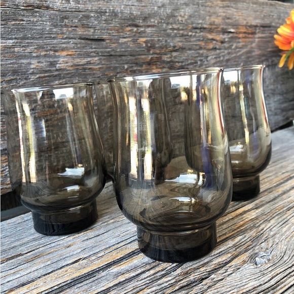Dominion Glass S/4 Vintage Smokey Brown tumblers Vtg barware kitchenware Retro🤎 - Picture 3 of 11